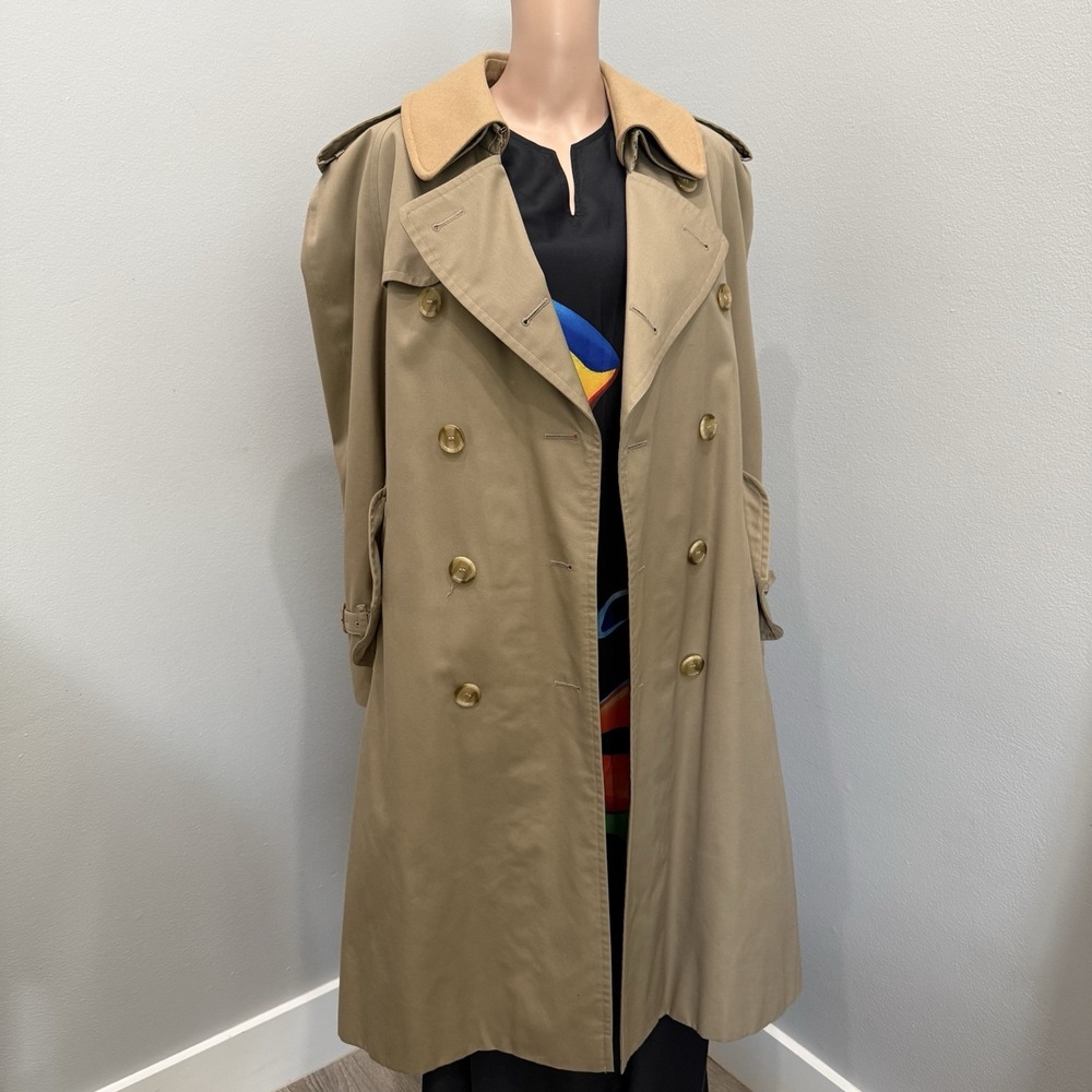 Vintage Burberrys Double Breasted Trench Coat Mens 40 Short Beige Wool Lined UK